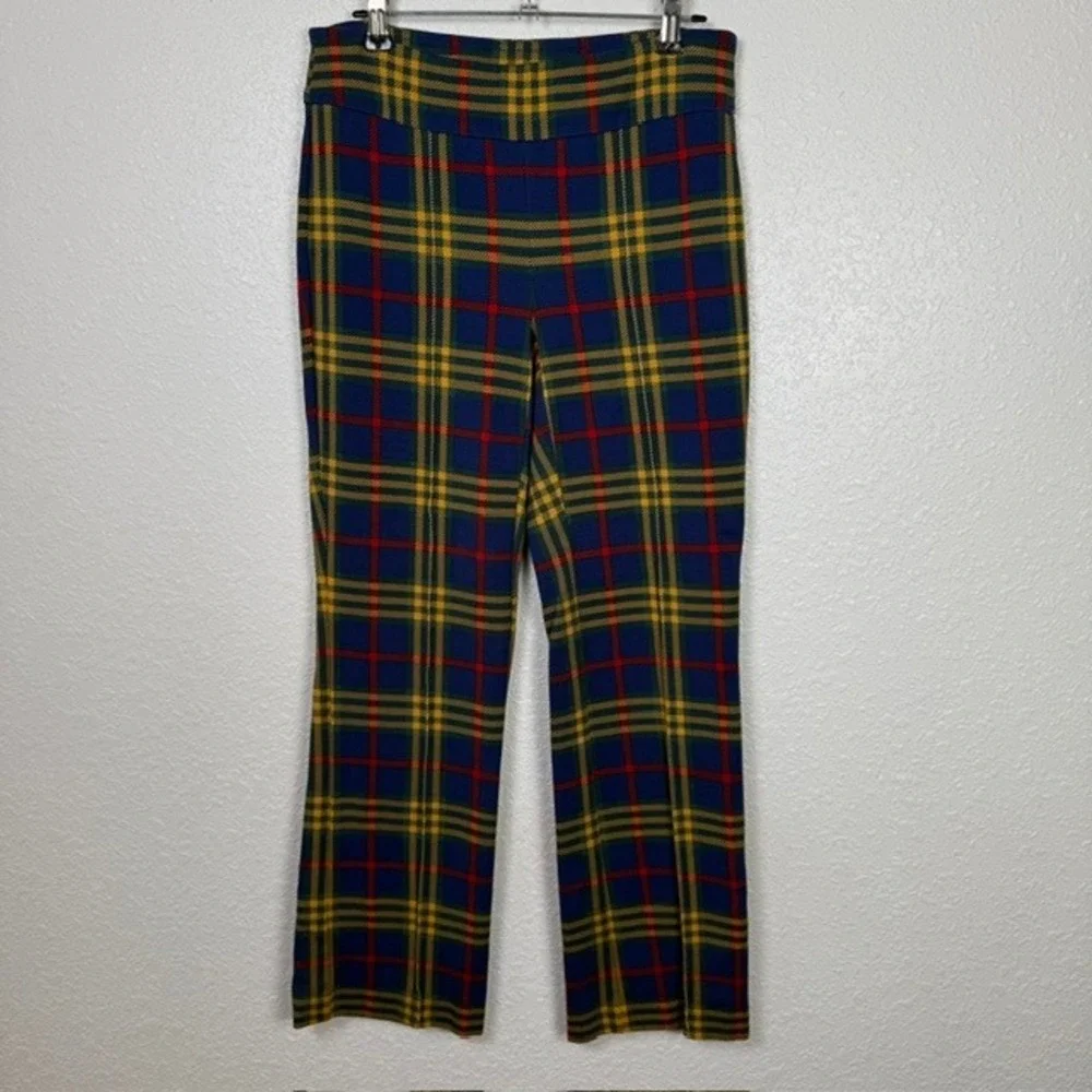 J.McLaughlin Masie Pant Trousers Plaid Blue Yellow Red Stretch Pull On XS